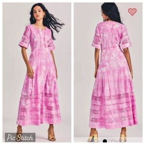 LoveShackFancy Edie pink maxi dress with lace accents - size M